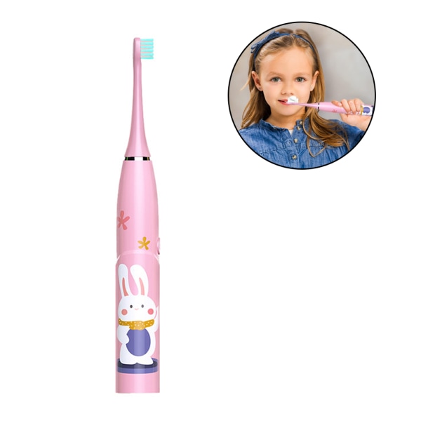 Elektriske tannbørster for barn med 4 børstehoder, 3 moduser med minne, Ipx7 vanntett, 2 minutter Build-2-12Pink