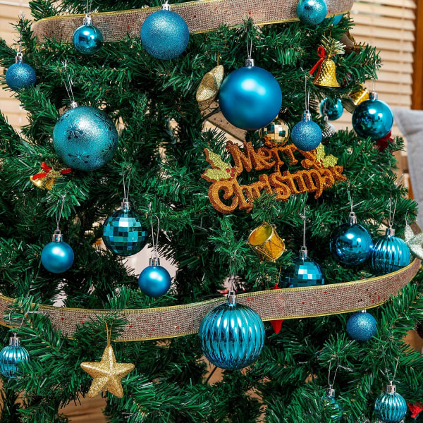 36Pack julkulor, splittersäkra juldekorationer Bollar med hängslinga för julgransdekor bröllopsfest, himmelsblå