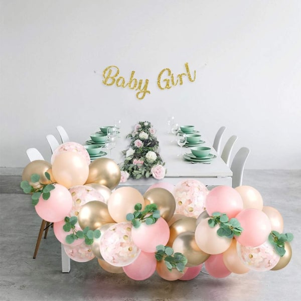 Sweet Baby Co. Baby Shower Dekorationer til Pige med Pink Ballonbue Garland Kit, Baby Girl Banner Dekor