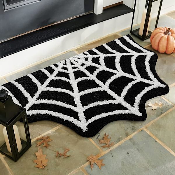 Edderkoppespind Indendørs Halloween Tæppe 24x36 tommer, Plys Gotisk Sød Sjov Halloween Badeværelse Tæpper Skridsikre Køkkentæppe Maskinvaskbart