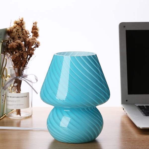 Sopplampe, Glass Sopp Sengesidebordlampe Gjennomskinnelig Murano Vintage Stil Stripete Liten Nattbord Desklamp Swirl Lys