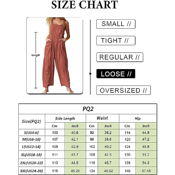 Kvinners Casual Jumpsuits Baggy Rompers Justerbare Stropper Brede Benklær med Lommer PQ2