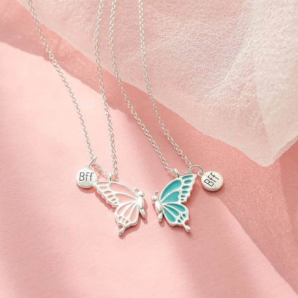 Söt Butterfly BFF Halsband för 2, Emalj Butterfly Friendship Halsband för tonårsflickor Kvinnor Bästa vän Födelsedagspresent