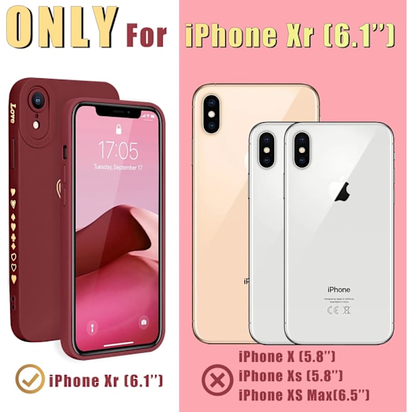 iPhone Xr Skal 6.1\" för Kvinnor & Flickor, Lyxig Kärlek Hjärta, Mjuk Anti-Scratch Kameraskydd, Silikon Stötsäker Skydd - Bourgogne