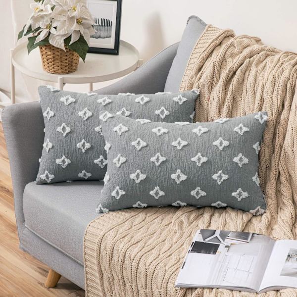 Et sæt med 2 dekorative pudebetræk, diamant jacquard pudebetræk, sommer sofa bløde rektangulære pudebetræk, 12x20 tommer, beige