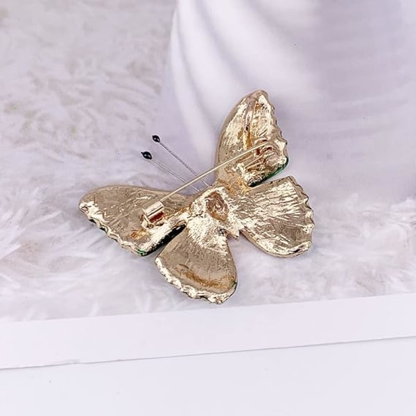 Butterfly Crystal Brosch Pin Smycken Rhinestone Gold Tone