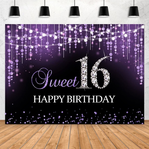 Violetti Sweet 16 syntymäpäivätausta 7x5ft Prinsessa Bokeh Glitter Kiiltävä paljettipisteet Timanttitytöt Onnellinen Sweet Sixteen 16. valokuvaus