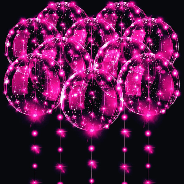 LED-ballonger 10 PACK, 20 tum Light Up BoboBalloons Helium Style, Glow Bubble Balloons för jul Bröllopsfödelsedag Alla hjärtans dag (rosa ljus)