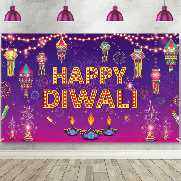 Happy Diwali Backdrop Banner Decorations 73 * 43 Inch Happy Diwali Banner Rangoli Lantern Photography Deepavali Photography