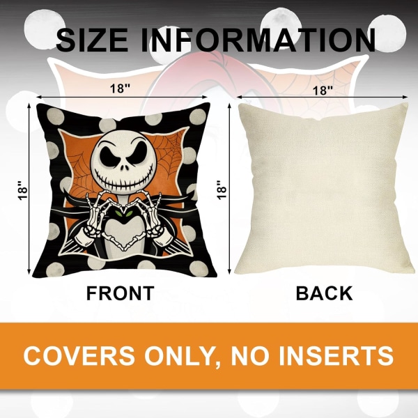 Halloween Nigh.tmare Befo.re Juldekorativa kuddfodral 18 x 18 Set med 4, Jack Skeleton Sally Skeleton Ghost Boo Case