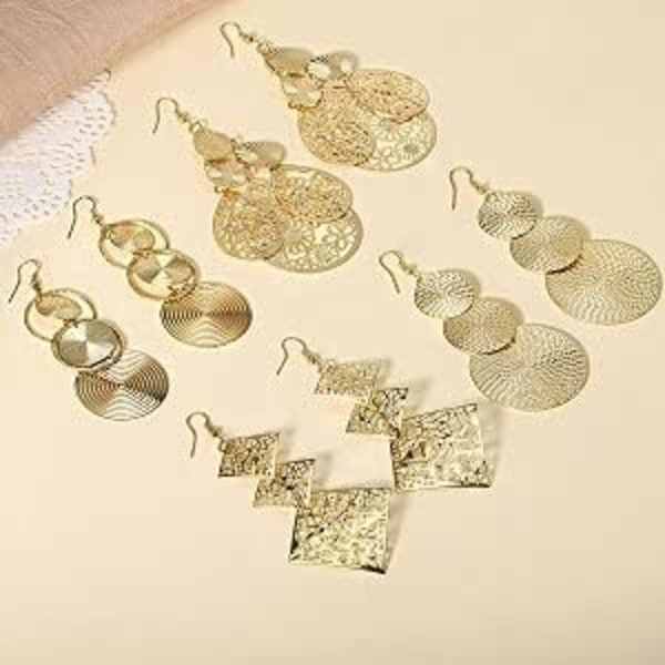14K guldvedhæng øreringe til kvinder Mode store vedhæng Boho Retro runde lysekrone øreringe fest bal, messing 14k guldbelagt messing