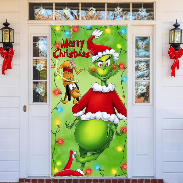 Jul Dörröversiktsdekorationer, Roliga Juldekorationer Dörröversikt Bakgrund Hängande Banner, God Jul Veranda, 70,9 x 35,4 Tum