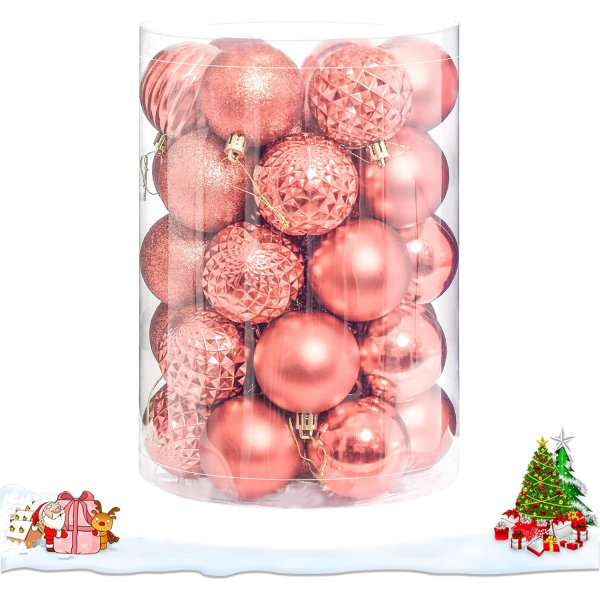Julgransprydnader för julgransdekorationer - 34st Xmas Tree Hanging Ball, splittringssäker juldekorationsträd (roséguld, 2,36"/6 cm, 34st)