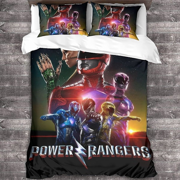 Power Rangers Dynesett Sengetøy, 3-delt Sett Dynetrekk Lettstelt, Sci-fi Dynetrekk Putetrekk med Glidelåslukking Myk Mikrofiber King220x240cm
