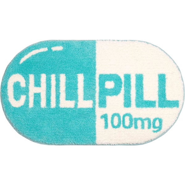 Sjovt sødt chill pille bademåtte lille lyserød badeværelse tæpper preppy badeværelse indretning æstetisk bademåtte skridsikker vaskbar vandabsorberende
