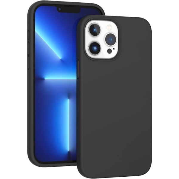 fodral för iPhone 13 Pro Max 6,7 tum, [stötsäker][reptålig] smalt flytande silikonskal skyddande stötfångare 2021 (svart)