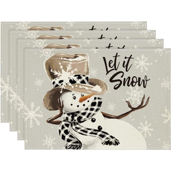 Let it Snow Vinter Dekkebrikker Sett med 4, 30 x 45 cm Sesongbaserte julebordløpere til fest kjøkken Spisestue dekorasjon, grå snømann snøfnugg
