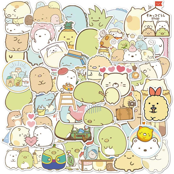 50 kpl Kawaii Sumikkogurashi -tarroja, japanilaisia animetarroja, vesipulloja, matkatavaroita, juhlalahjoja, tarroja lapsille, tytöille, teini-ikäisille (Sum)