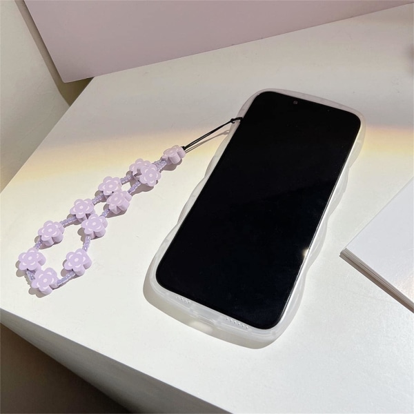 Kompatibel med iPhone 14 deksel med søtt lilla blomstermønster design estetisk kvinner tenåringsjenter blomst iPhone 14 + kjede-blomst