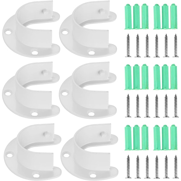 6 pak gardinstangbeslag i U-form, til stænger med en diameter på 1-1/4\", i rustfrit stål, hvide