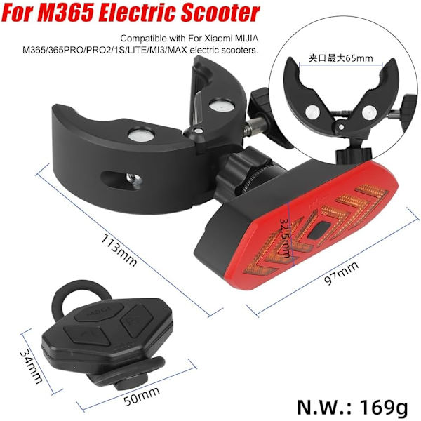 USB-laddningsbar stor klämma bakljus med trådlös fjärrkontroll för M365 Pro2 1S tillbehör, och varningscykellampa passar på alla landsvägscyklar