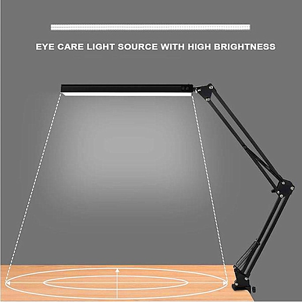 LED-skrivebordslampe, svingarm-skrivebordslampe med klemme, 3 lysstyrke- og 10 lysstyrkemodus for øyevern, hjemme- og kontorleselampe med 360° rotasjon