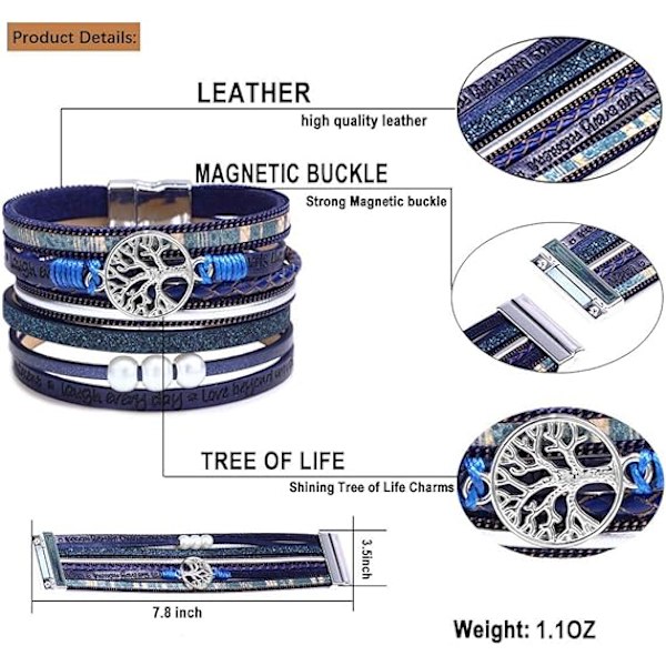 Inspirerande Livets Träd Läderarmband för Kvinnor, Födelsedag Jul Smycken Gåvor för Tonåringar Flickor