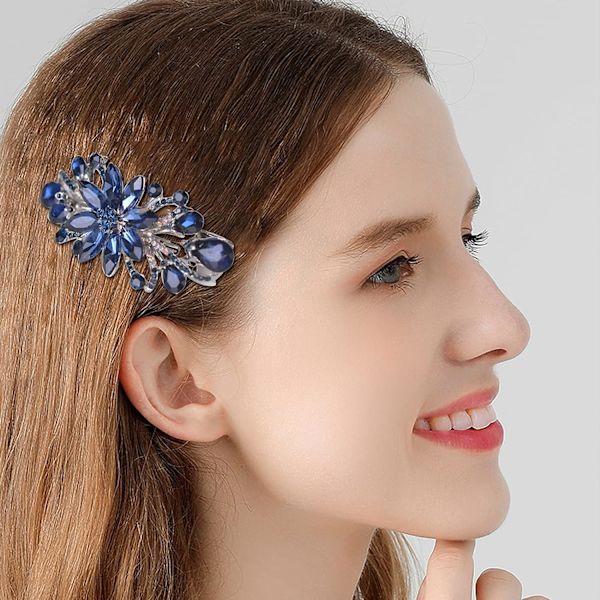 Blommig lyxig smyckesdesign hårnål strass hårklämma klämma, även perfekta morsdagspresenter till mamma (mörkblå)