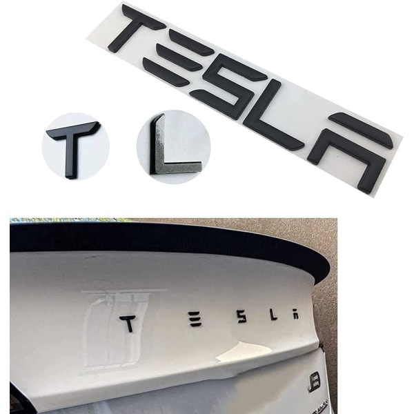 Klæbende og individuelle 3D bagagerumsdekorationsbogstaver: "Tesla" kompatibel med Tesla-modeller: X, Y, S og 3 (sort)