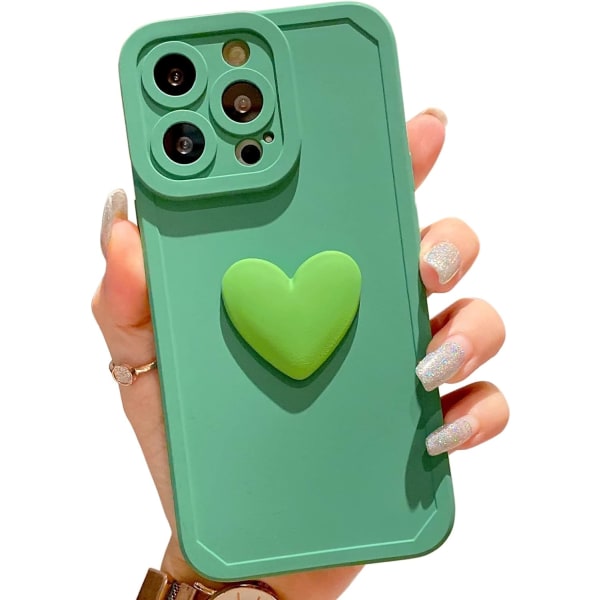 Kompatibel med iPhone 13 Pro Max Cover, Sødt 3D Love Heart med Anti-Fall Lens Kameraer Cover Beskyttelse til iPhone 13 Pro Green