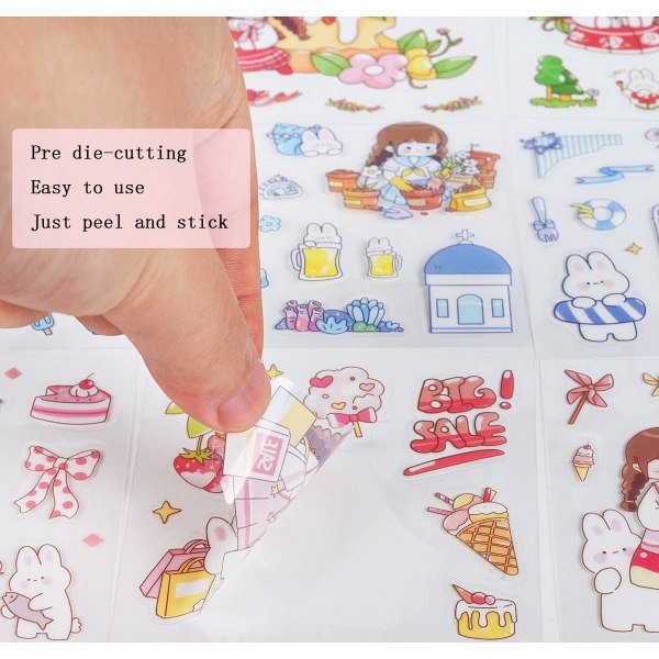 Kawaii Cartoon Girl Scrapbooking Stickers - 100 Sheets Clear PET Söt dekoration Journaling Scrapbook Supplies Stickers for Laptop