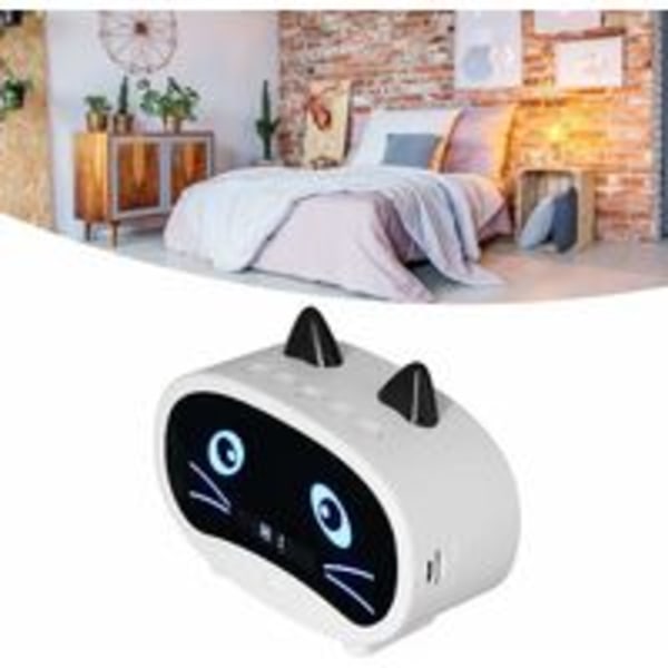 Klocka med tecknad katt, dubbla alarmklockor, Bluetooth-högtalare, handsfree-samtal