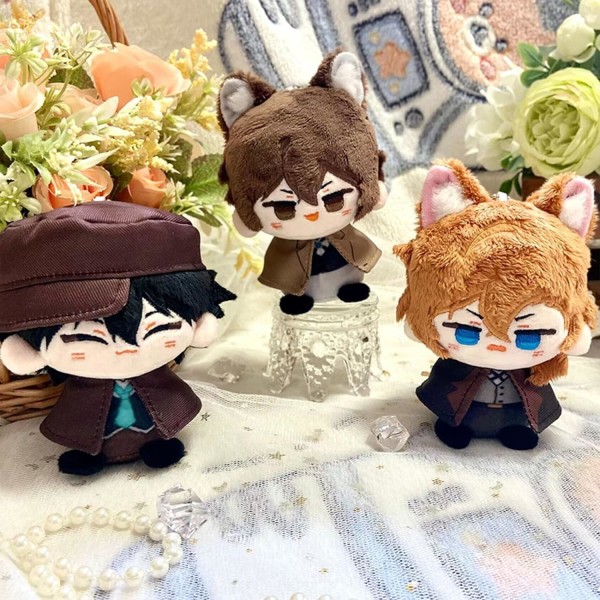 Plysj nøkkelring, 4\" søt Chibi plysjfigur nøkkelring anheng for ryggsekk, Dazai Osamu Chuuya Rampo Dostoevsky plysj for BSD-fans (Dostoevsky)