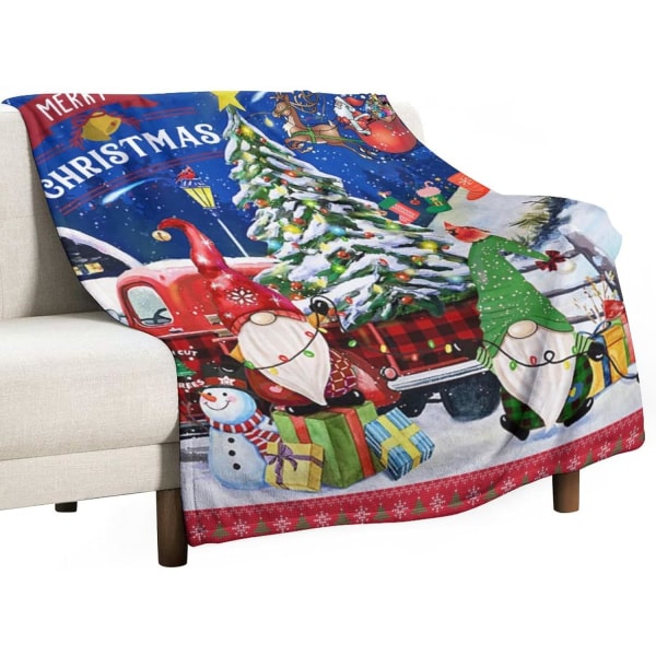 Glædelig jul tæppe, super blødt og varmt vinterferie print tæppe til sofa seng, 127 cm x 152.4 cm