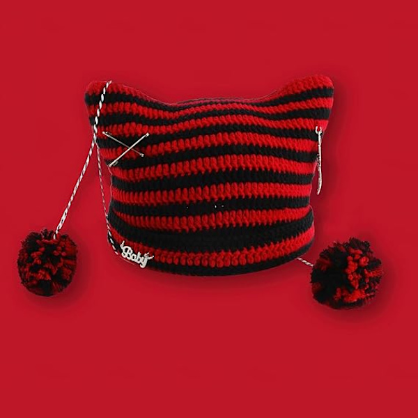 Naisten virkatut hatut Vintage-pipoja Naisten kettuhat Grunge Goth-pipo Y2K-asusteet Löysät pipoja naisille