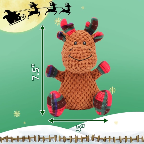 Julehundeleke, plysjleke med lyd for hunder, valp, slitesterk plysjleke, reinsdyrleke for mellomstore og små hunder