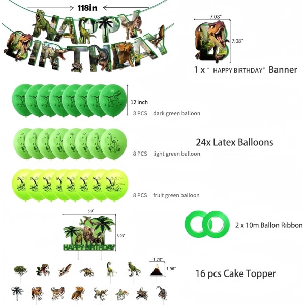 43-delad djungeltemafestdekoration ballonguppsättning, dinosauriefestdekorationer för pojkar och flickor inkluderar 24 12\" dinosaurie