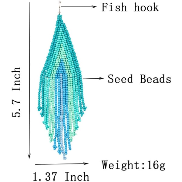 Heyone Long Beaded Dangle Örhängen – Boho Native Handmade Seed Bead Tofsörhängen för kvinnor och flickor, Bohemian Large Statement