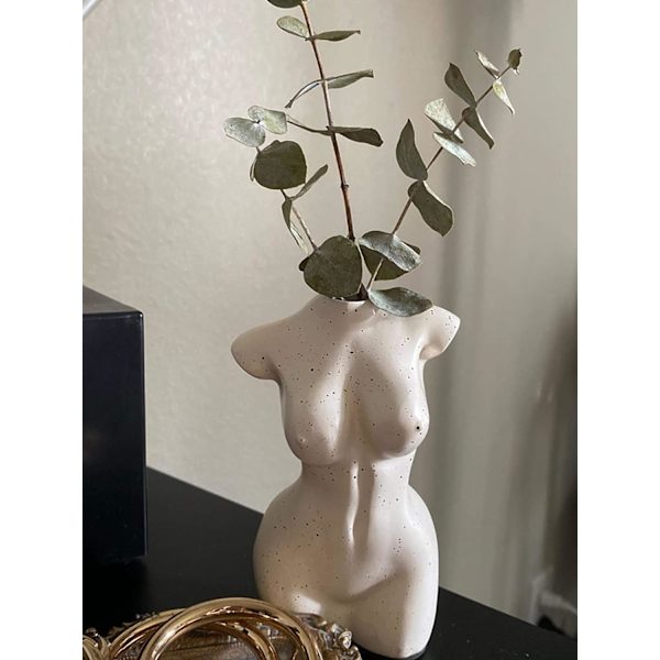 Kvindelig kropsvase, skulptur i kropsform, søde knoppvaser, moderne chic indretning til boho-hjem, (elfenben, almindelig)