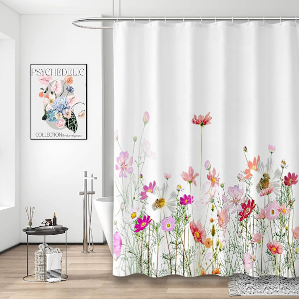 Blomsterbruseforhæng, Gesar Blomsterbruseforhæng -72 \"B x 72\" L, med 12 kroge, Hemsvejret badekar bruseforhæng