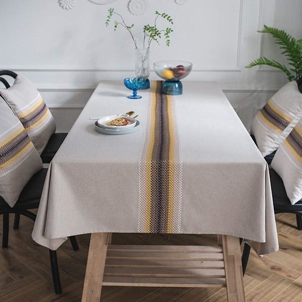 Brodert duk i bomullslin, dukduk til kjøkken, spisestue, bordplate, hjemmedekorasjon (firkant, 53 x 53 tommer)