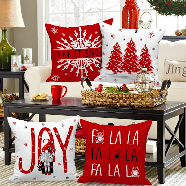 Juleputetrekk 45,72 x 45,72 cm, God jul vinterdekorasjon putetrekk for ferie, til familieromssofadekorasjon (rød)