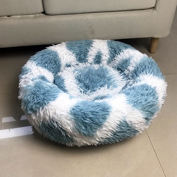 Queta Katteseng, Smuk Dyreseng, Lille Hundebed Kæledyrseng Blød Rund Kattesoveseng (50cm) Plaid sky blue Diameter 50 cm