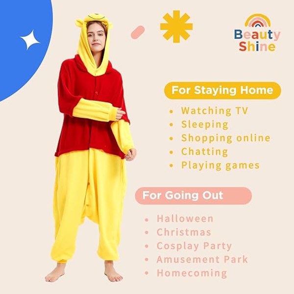 Unisex-aikuisen sarjakuva-asu Halloween-jouluyöasu Jumpsuit Onesies Plush Cosplay-pyjama Winnie the Pooh XL