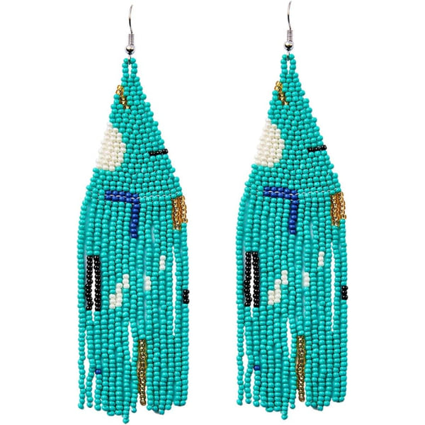 Heyone Long Beaded Dangle Øreringe \\u2013 Boho Native Håndlavede Seed Bead Tassel Øreringe til kvinder og piger, Bohemian Large Statement