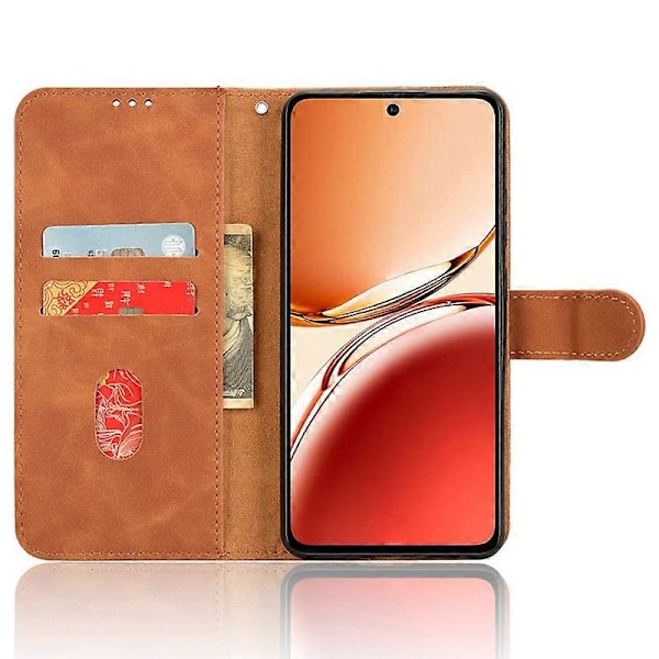 För Oppo Reno12 F 5G Fodral Skin-Feel Läder Plånbok Folio Flip Anti-Drop Telefonskal Brown