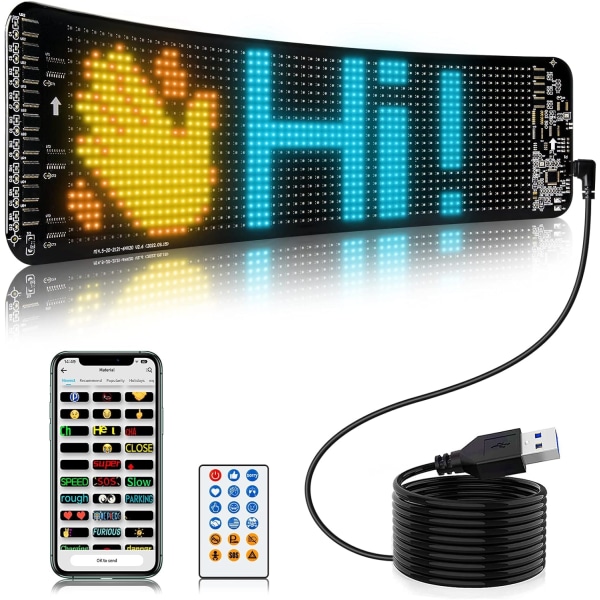 LED-skylt för rullande reklam, flexibel USB 5V LED-bilskylt APP-kontroll, DIY-designtext, mönster, animationer (13,5''x4'')
