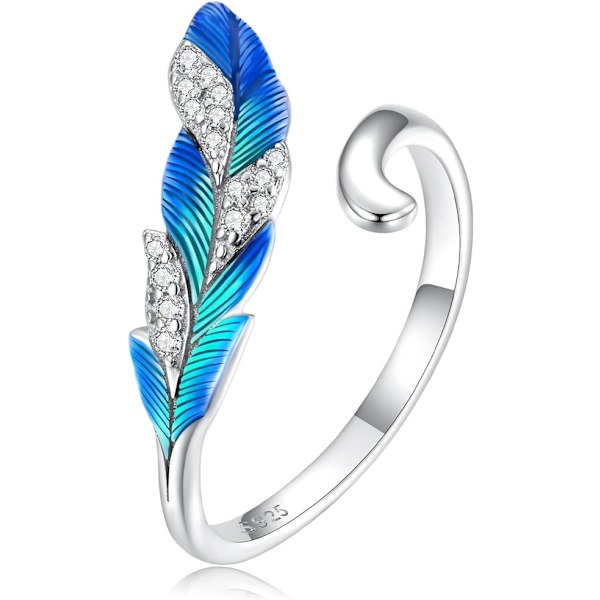 925 Sterling Sølv Fjær Åpne Fingerringer Blendende CZ Statement Ringer for Kvinner Stablebare Ringer Fint Smykker