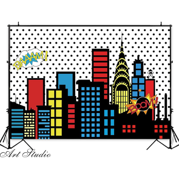 5x3ft Superhelt Super City Fotografi Bakgrunner Skyline Bygninger By Boom Foto