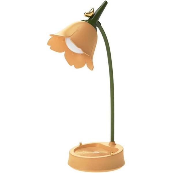 Blomster LED-bordlampe trådløs bordlampe justerbar svanehals dæmpbar berøringsopladelig batteri studerende soveværelse belysning (gul)